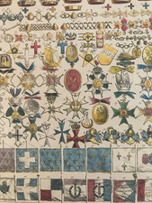 Incisione Litografia a Colori Ordre E Insegna Arte Bandiera Effetto Anticato XIX