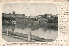 1906 PONTEVICO Panorama del Castello visto dal fiume Oglio Brescia Cartolina