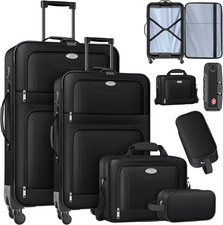 ® Set di 4 valigie da viaggio, trolley in tessuto, con serratura TSA a 3 cifre, 