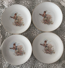 Serie di 4 vecchi piatti da dolce/frutta porcellana Limoges-donna farfalla