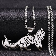 Collana con ciondolo gatto persiano e sacchetto regalo, pelo lungo soffice gattino metallo argento