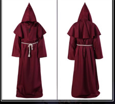 Accappatoio medievale rinascimentale monaco frate sacerdote druido con cappuccio Halloween mantello cosplay