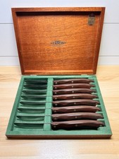 Coltelli da bistecca Cutco #59 set in scatola di 8 coltelli da tavola classici manico marrone USA vintage