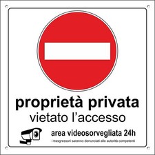 CARTELLO QUADRATO - PROPRIETA' PRIVATA DIVIETO DI ACCESSO AREA VIDEOSORVEGLIATA