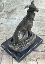 Vintage Bronzo Scultura di Un Levriero Cane/Whippet Figura Con Collare Grafica