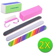 2x Kit 6 pz manicure pedicure lime buffer mattoncino spazzola cura unghie nail