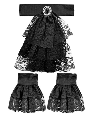 Jabot nero tessuto pizzo - jabot,