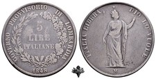 GOVERNO PROVVISORIO LOMBARDIA 5 lire 1848 Milano ARGENTO