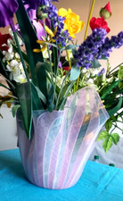 VENINI VASO "FAZZOLETTO BIANCONI" GRANDE, LAVORAZIONE A CANNE DI VETRO ZANFIRICO