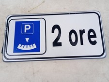 Vero Cartello Stradale Parcheggio P 2 Ore Metallo Smaltato 