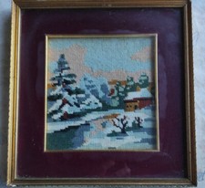 Quadretto quadro Raffigurante Paesaggio Fatto a Mezzo Punto Cm 27x26