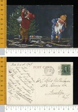 V3571] BUON NATALE - SCENA GNOMI ELFI ADDOBBANO ALBERO DI NATALE - 1907