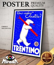 copia d'autore POSTER VINTAGE DOLOMITI TRENTINO SCI NEVE INVERNO ORSO  PIPA