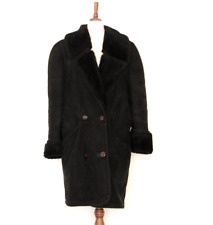 Montone shearling vintage lungo in pelle nera taglia 46