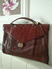 Borsa cartella donna In Vera Pelle con patta in alligatore, Vintage, tracolla