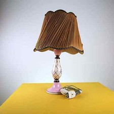 lampada da tavolo vintage con base in ceramica e paralume in tessuto