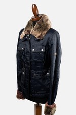 Belstaff Dark Blue Waxed Cotton Jacket with Removable Fur Details TG42