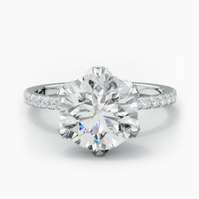 Anello in oro bianco 18 kt con cornice nuziale tondo 0,5 carati massiccio sem...