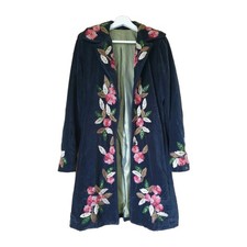 Giacca cappotto velluto cotone ricamato a mano vintage anni 90 Arty Camper hippy etnico 10 s