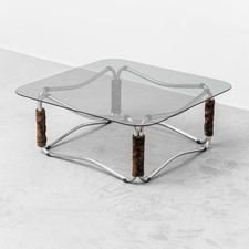 TAVOLO TAVOLINO DA CAFFE' VETRO FUME' METALLO DESIGN ANNI 70 VINTAGE