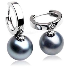 Pacific Pearls® 11 mm Orecchini di perle grigie in argento di Tahiti...
