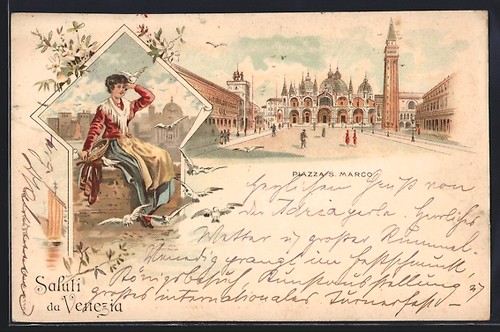 Litografia venezia piazza s - venezia,,