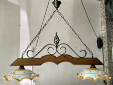 BILANCIERE lampadario RUSTICO ferro battuto CERAMICA e LEGNO country taverna