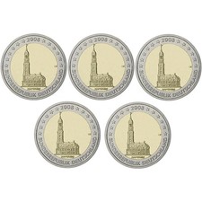 2 euro Germania 2008 fdc 5 zecche Hamburg - Chiesa di San Michele