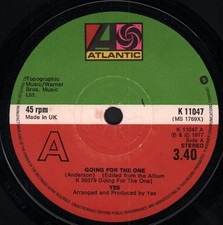Yes Going For the One 7" vinyl UK Atlantic 1977 Solid label design - timing