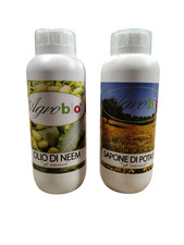 OLIO DI NEEM PURO  E SAPONE DI POTASSIO PURI BIOLOGICI 2 CONF DA 1 LITRO
