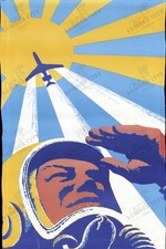 Poster propaganda sovietica cosmonauta Tu-144 corsa allo spazio anni 70 stampa arte da parete