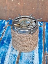 Cofanetto In Ottone Cromato Corda Canapa Con Timone E Bussola Vintage Nautico 