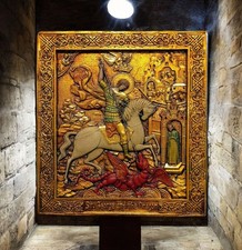 SAN GIORGIO DRAGO TERRACOTTA IN FOGLIA ORO  28x26 cm circa DA APPENDERE 