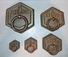5 Antichi  Pesi Esagonali in Ferro da 2 kg a 100 gr. per Antica Bilancia Bascula