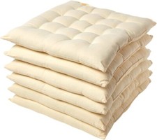 Set of 6 chair cushions 40 x 40 cm, cream, seat cushions with ribbons and button