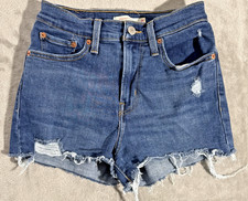 Pantaloncini jeans Levis donna tg 26 denim vita alta anni 80 taglio invecchiato boho spiaggia