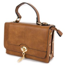 Borsa tracolla donna bauletto color cuoio borsetta con borchie da passeggio