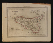 ANTICA CARTA GEOGRAFICA SICILIA ITALIA MERIDIONALE