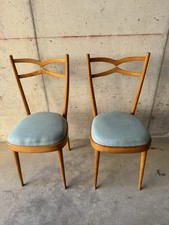 Coppia di sedie vintage anni ’50 in faggio con seduta azzurra