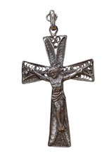 *HH* Antico Crocifisso Croce Filigrana Argento confraternita religioso Votivo