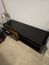 mobile tv moderno, Nero Laccato, Legno, 150X46X42 Cm. Con Cassettone E Mensola