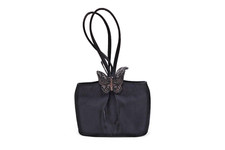 Borsa con manico Rodo nera satinata pochette polso cristallo strass italia borsetta