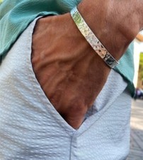 BRACCIALE RIGIDO UOMO IN ARGENTO 925 MARTELLATO ARTIGIANALE 8 MM.