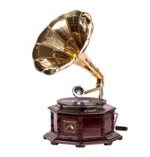 Grammofono HIS MASTER VOICE in legno ed ottone FUNZIONA ottagonale