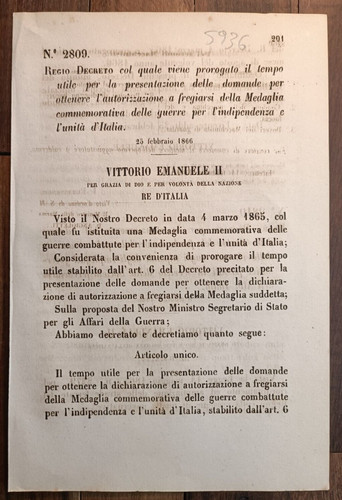 Unita italia 1866 regio - d'italia,
