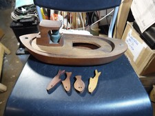 Barca in legno con psciolini arredo artigianale 34,5 cm lunghezza 5,5 cm altezza