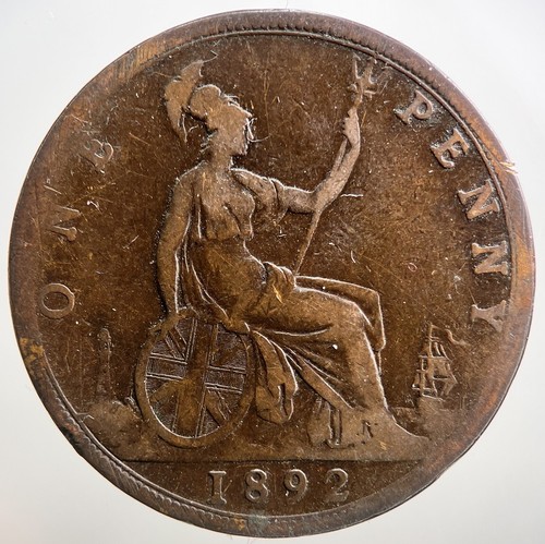1892 victoria one penny - one, coin