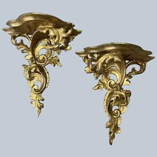 Coppia mensole da parete in legno dorato Italia 10,5" antiche 