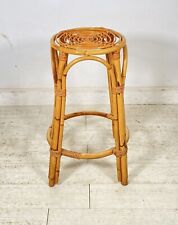SGABELLO ROTONDO IN RATTAN ANNI 70 BAMBU SEDIA SALOTTO CUCINA TRESPOLO VINTAGE