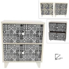 PORTA OGGETTI CASSETTIERA QUADRATA CON 2 CASSETTI LEGNO COUNTRY CHIC ARREDAMENTO